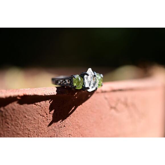 Raw Peridot Engagement Ring Sterling Silver Size 3 4 5 6 7 8 9 10 11 12 - Picture 7 of 7